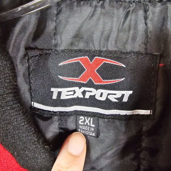 Texport Black & Red Wool Bomber Jacket 2XL Leather Sleeves Moto Bikercore Grunge - Picture 4 of 13